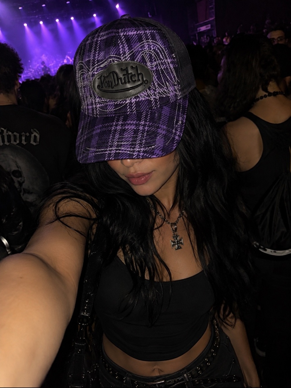 Von Dutch Purple Plaid Cap with Embroidered Wings